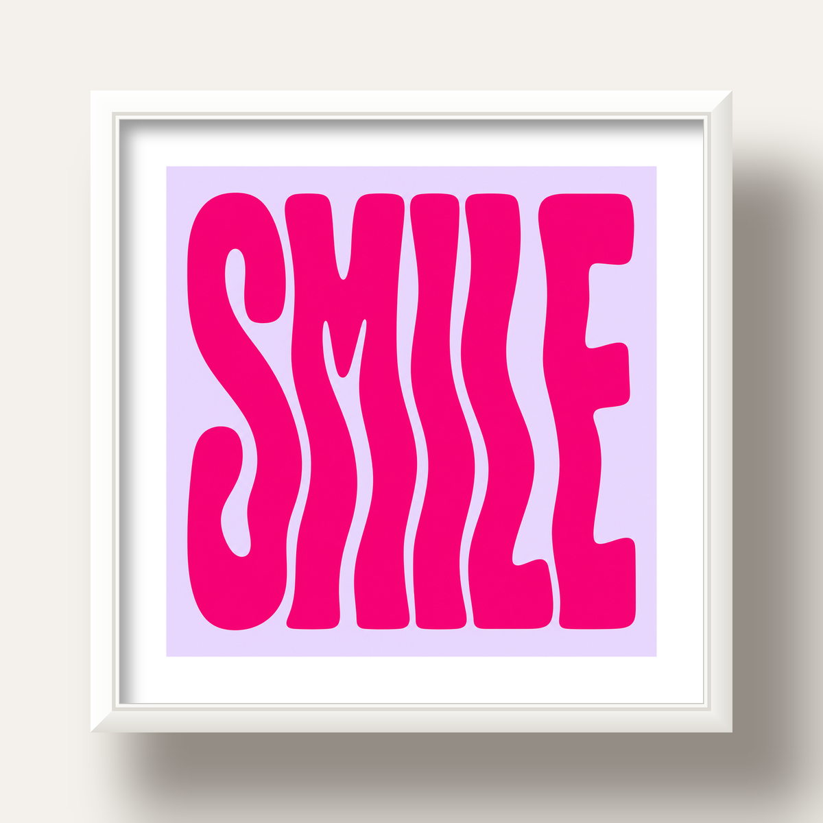 SMILE Dalgalı Tipografi Poster – Modern ve Sade Tasarım — beyaz derin çerçeveli paspartulu