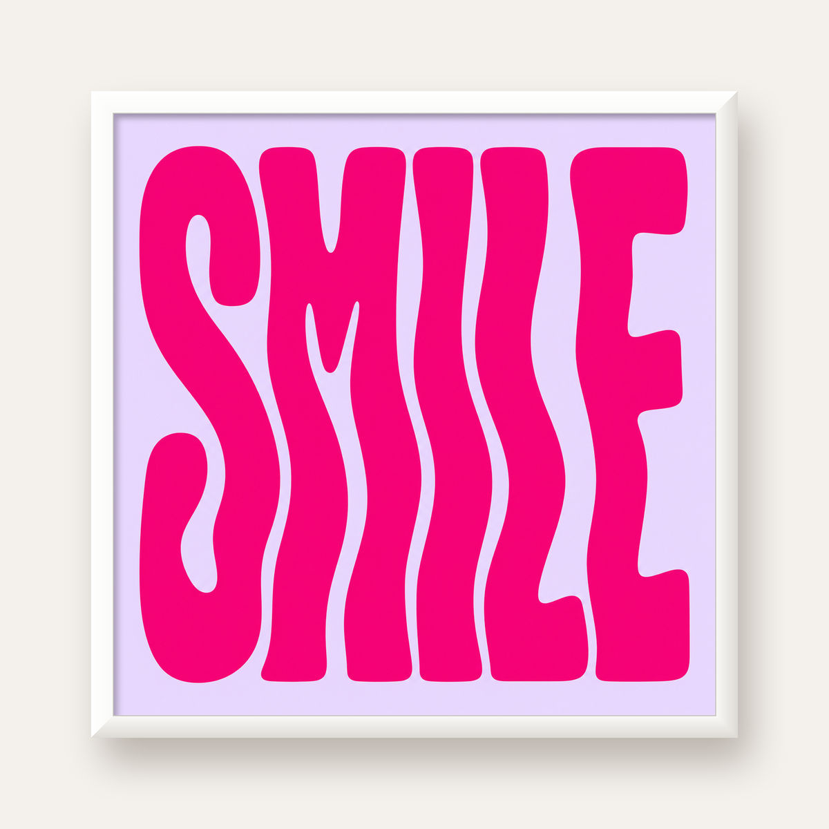 SMILE Dalgalı Tipografi Poster – Modern ve Sade Tasarım — beyaz çerçeveli kare poster