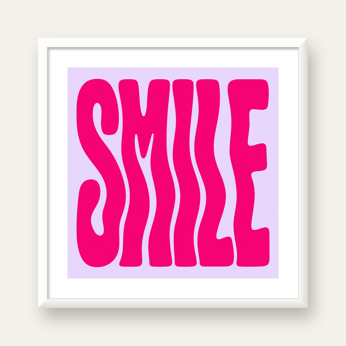 SMILE Dalgalı Tipografi Poster – Modern ve Sade Tasarım — beyaz çerçeveli kare poster
