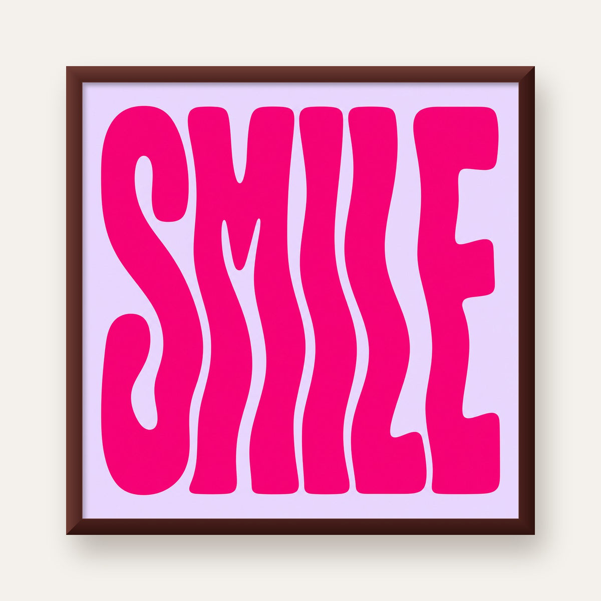 SMILE Dalgalı Tipografi Poster – Modern ve Sade Tasarım — ceviz çerçeveli