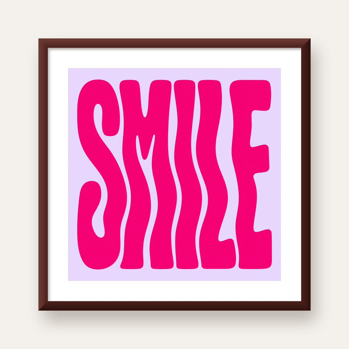 SMILE Dalgalı Tipografi Poster – Modern ve Sade Tasarım — ceviz çerçeveli paspartulu