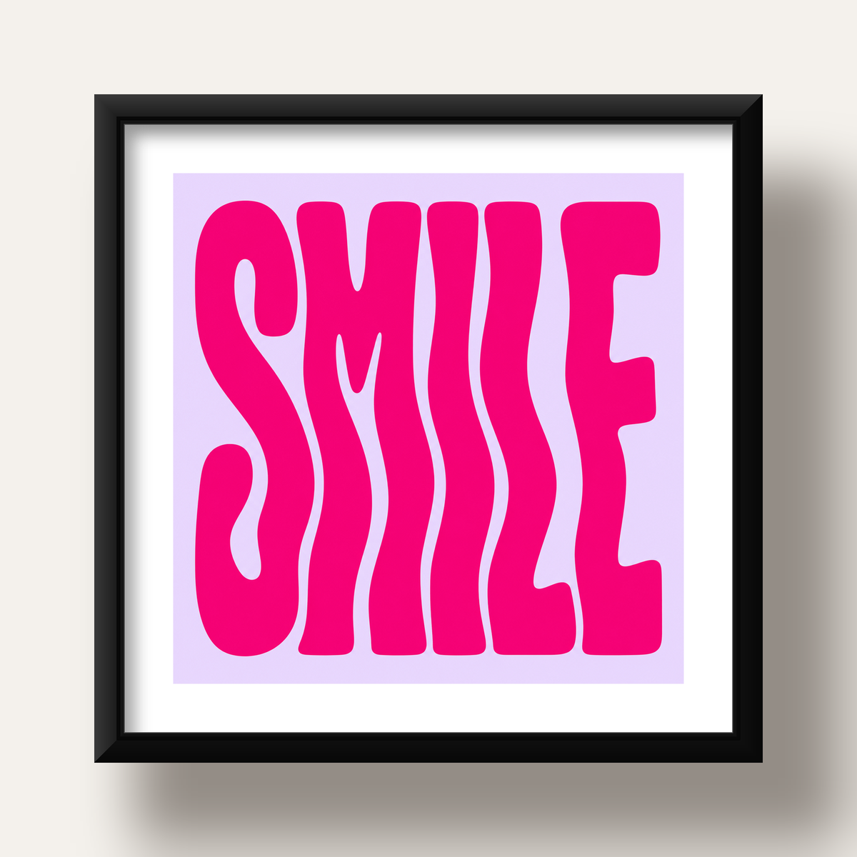 SMILE Dalgalı Tipografi Poster – Modern ve Sade Tasarım — siyah derin çerçeveli paspartulu