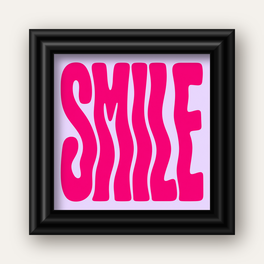 SMILE Dalgalı Tipografi Poster – Modern ve Sade Tasarım — siyah galeri çerçeveli