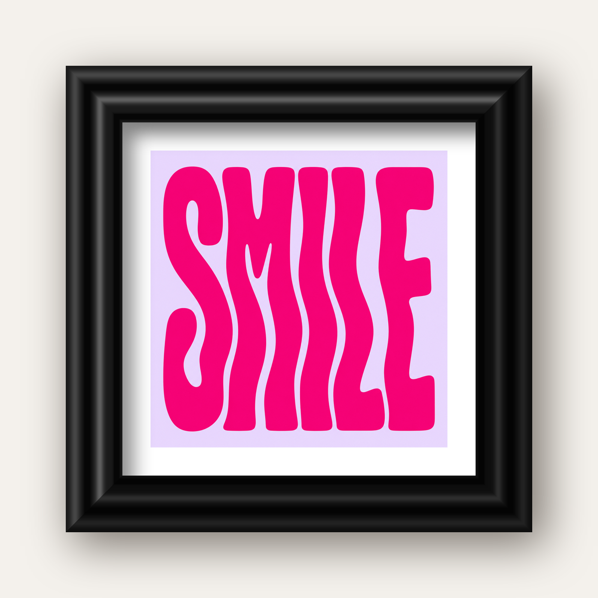 SMILE Dalgalı Tipografi Poster – Modern ve Sade Tasarım — siyah galeri çerçeveli paspartulu