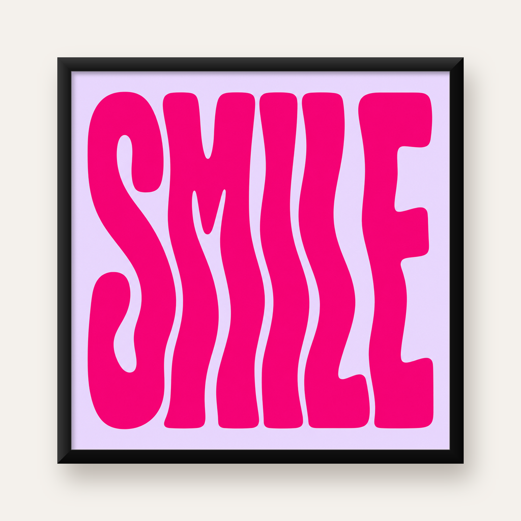 SMILE Dalgalı Tipografi Poster – Modern ve Sade Tasarım — Kare baskı, düz siyah çerçeveli duvar posteri