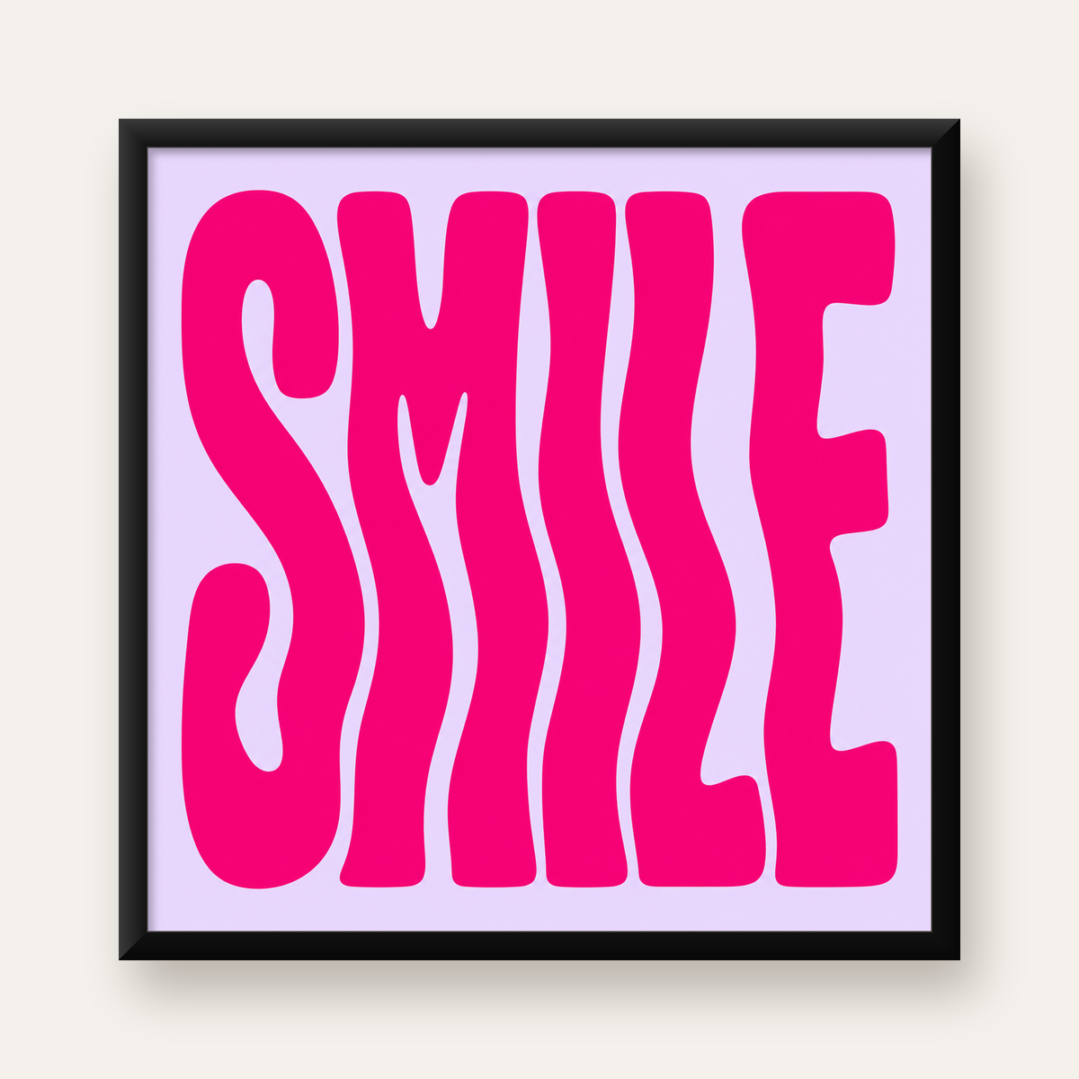 SMILE Dalgalı Tipografi Poster – Modern ve Sade Tasarım — Kare baskı, düz siyah çerçeveli duvar posteri