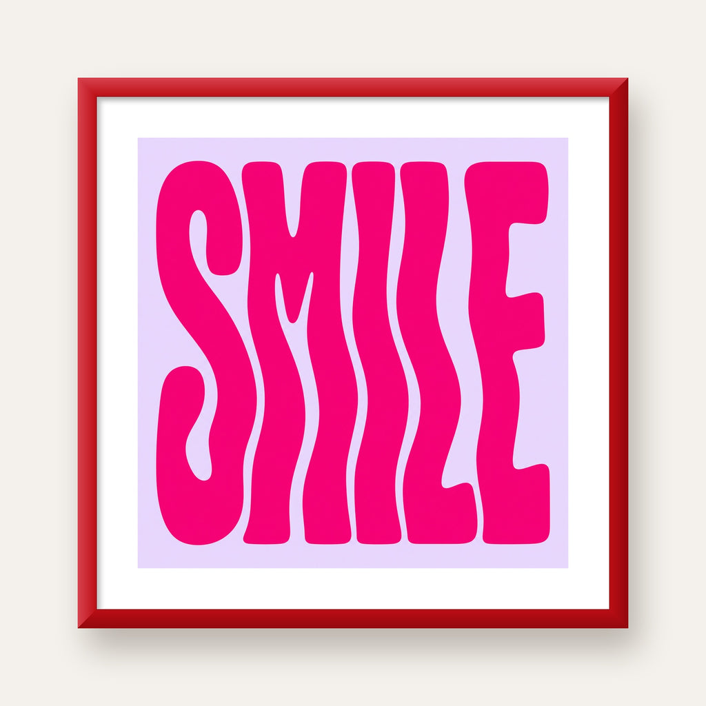 SMILE Dalgalı Tipografi Poster – Modern ve Sade Tasarım — kırmızı çerçeveli paspartulu