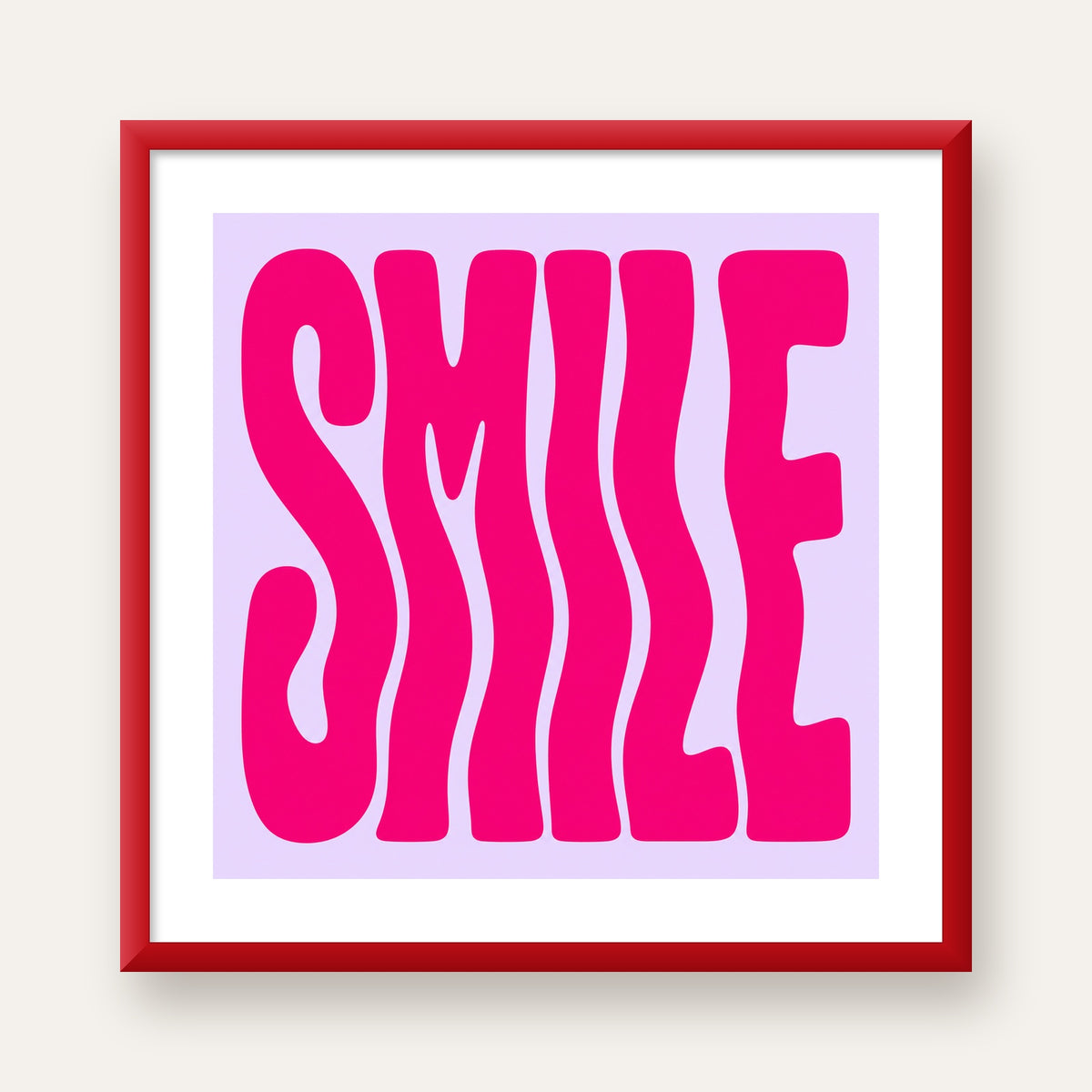 SMILE Dalgalı Tipografi Poster – Modern ve Sade Tasarım — kırmızı çerçeveli paspartulu