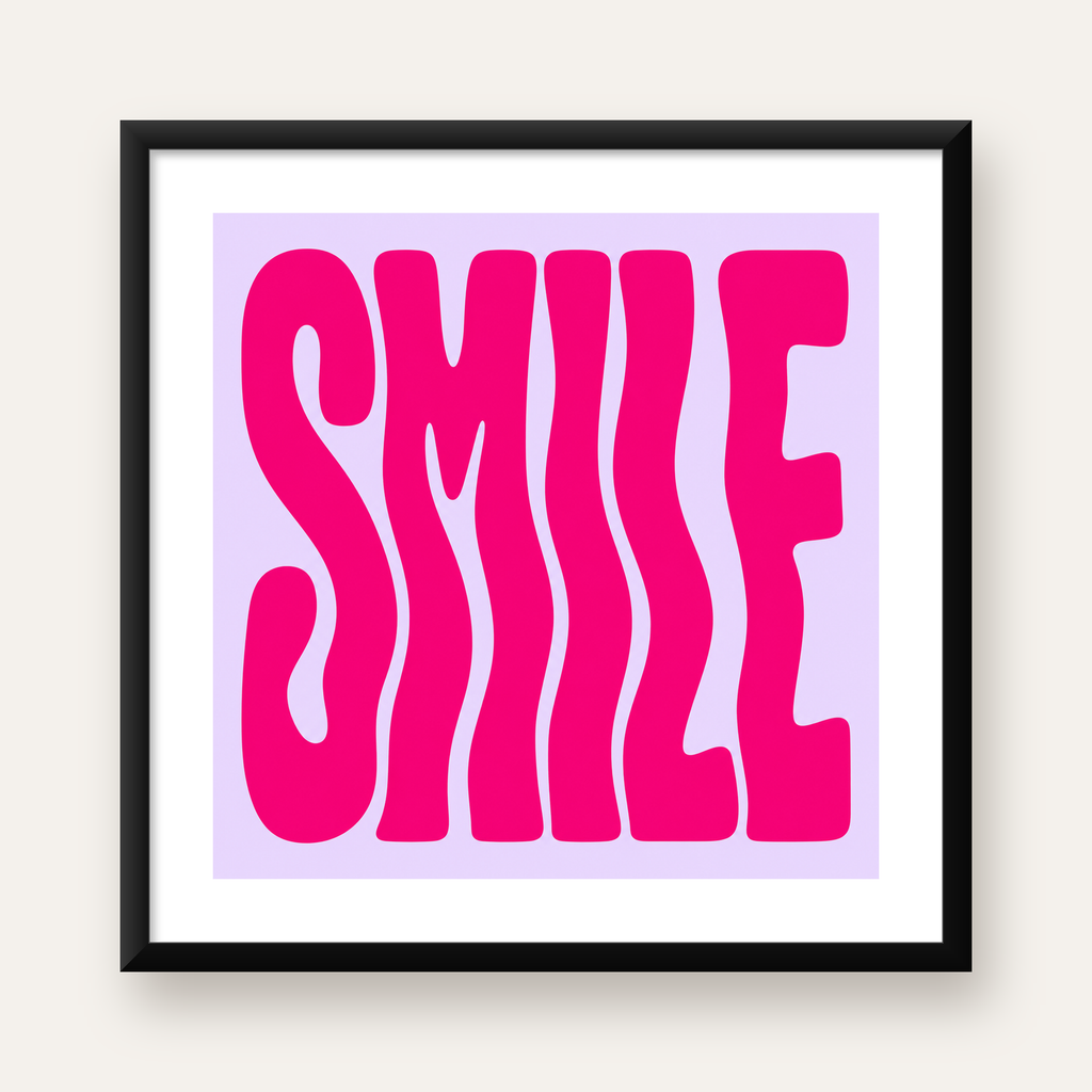 SMILE Dalgalı Tipografi Poster – Modern ve Sade Tasarım — Kare baskı, beyaz paspartulu