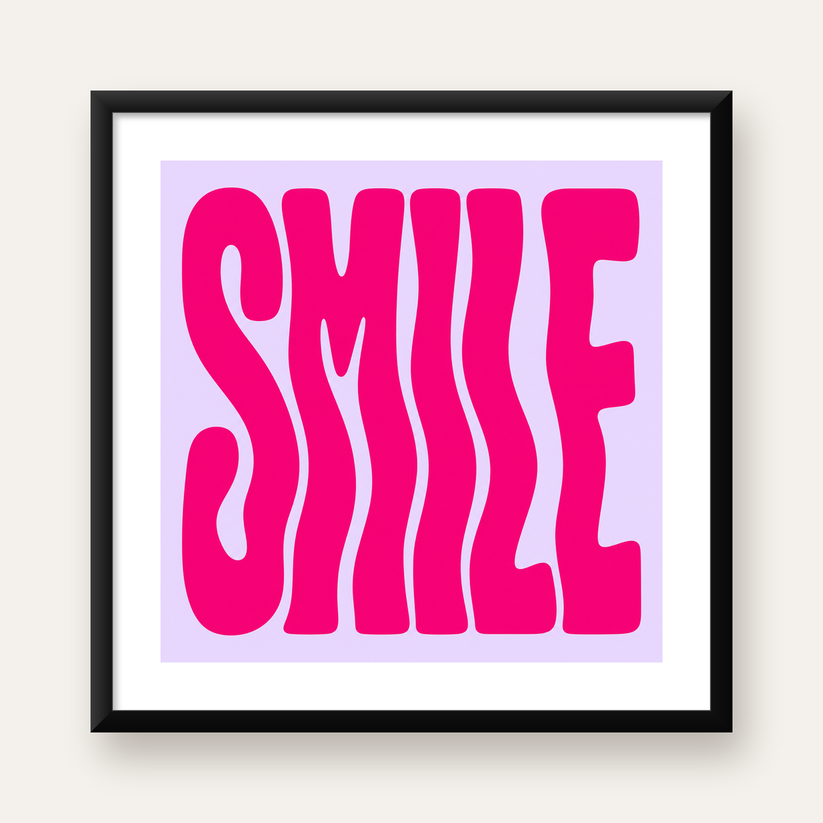 SMILE Dalgalı Tipografi Poster – Modern ve Sade Tasarım — Kare baskı, beyaz paspartulu