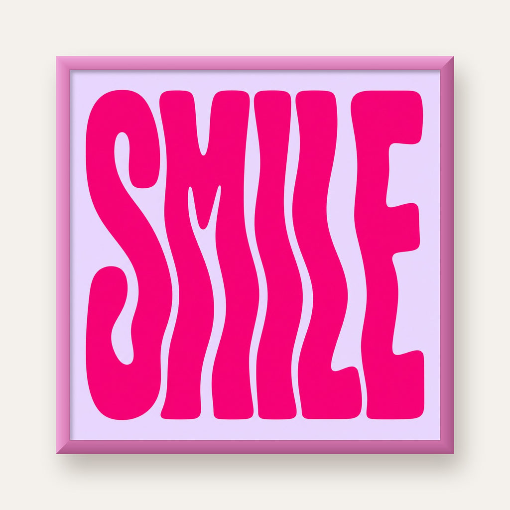 SMILE Dalgalı Tipografi Poster – Modern ve Sade Tasarım — pembe çerçeveli