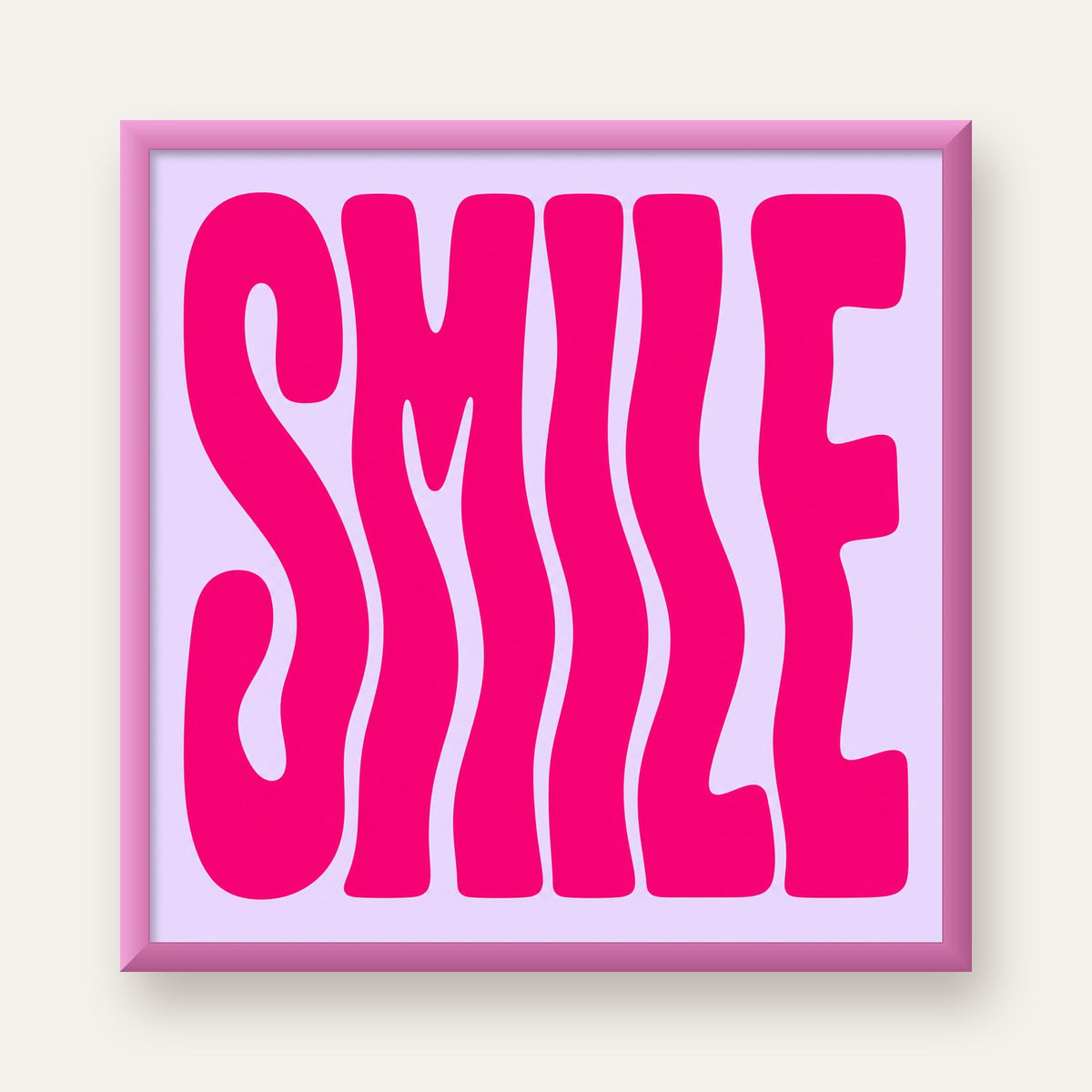 SMILE Dalgalı Tipografi Poster – Modern ve Sade Tasarım — pembe çerçeveli