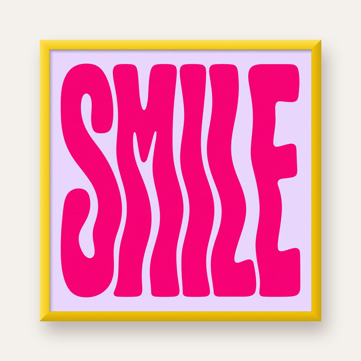 SMILE Dalgalı Tipografi Poster – Modern ve Sade Tasarım — sarı çerçeveli