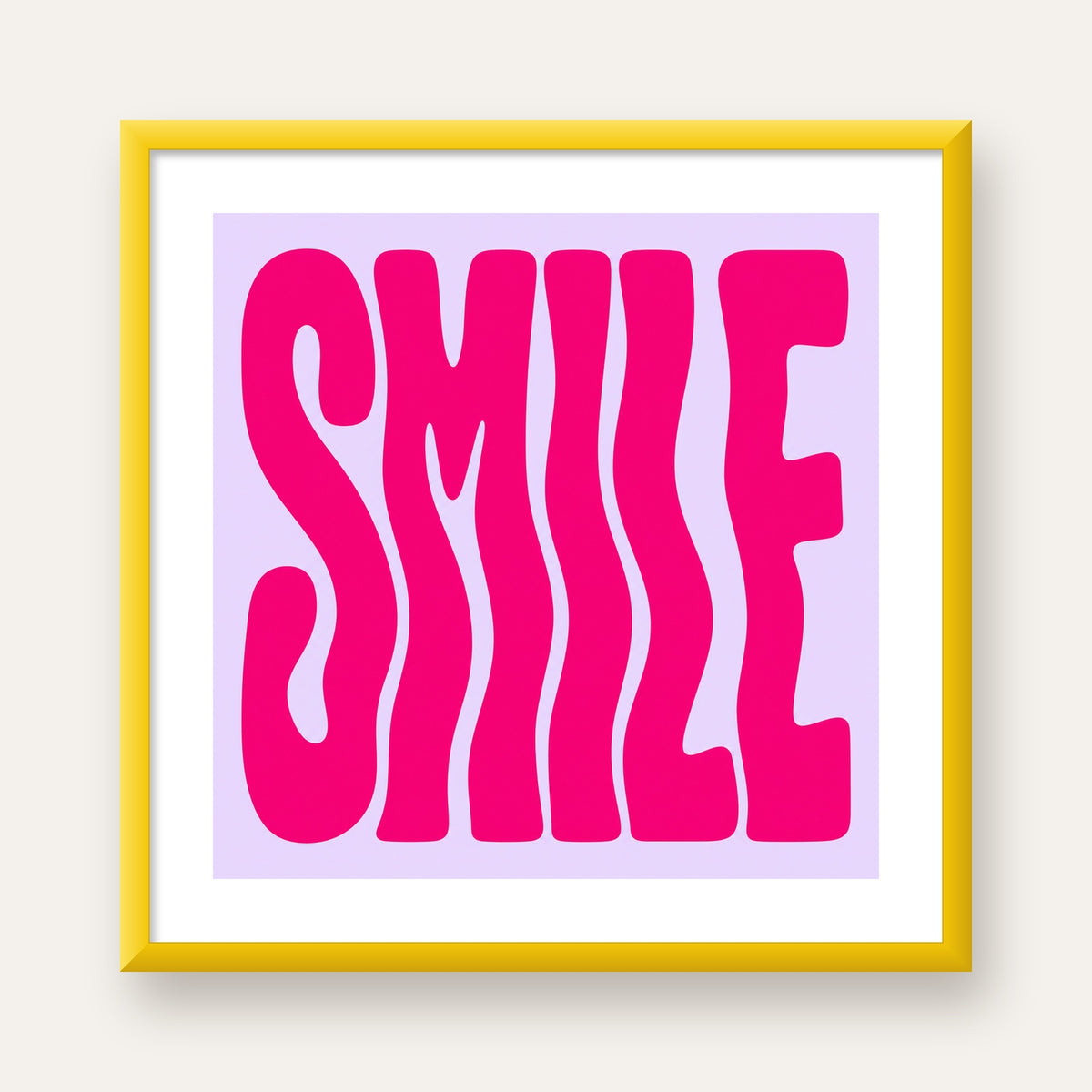 SMILE Dalgalı Tipografi Poster – Modern ve Sade Tasarım — sarı çerçeveli paspartulu