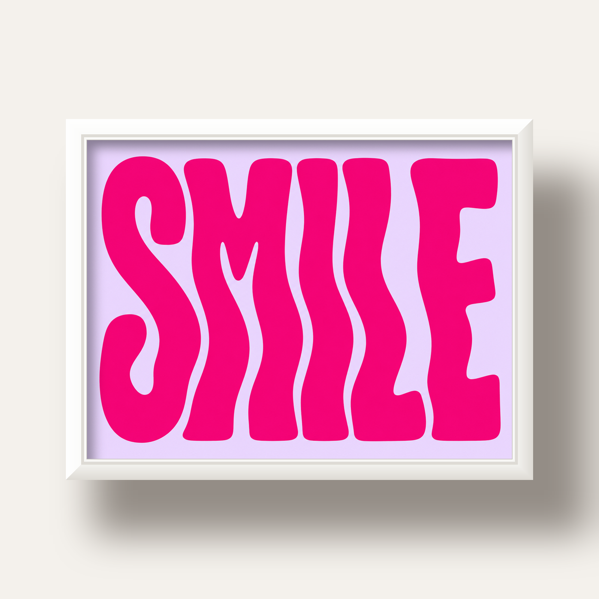 SMILE Dalgalı Tipografi Poster – Modern ve Sade Tasarım — beyaz derin çerçeveli