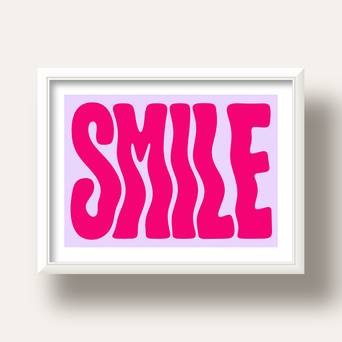 SMILE Dalgalı Tipografi Poster – Modern ve Sade Tasarım — beyaz derin çerçeveli paspartulu