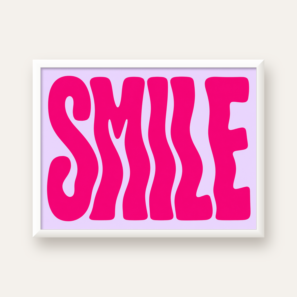 SMILE Dalgalı Tipografi Poster – Modern ve Sade Tasarım — beyaz çerçeveli yatay poster