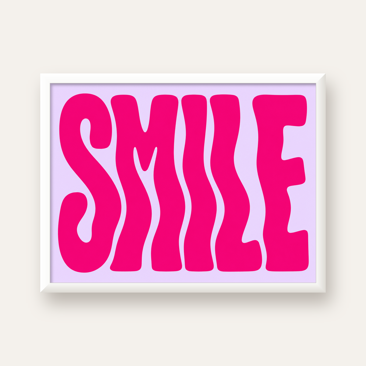 SMILE Dalgalı Tipografi Poster – Modern ve Sade Tasarım — beyaz çerçeveli yatay poster