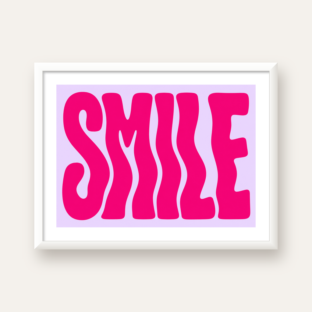 SMILE Dalgalı Tipografi Poster – Modern ve Sade Tasarım — beyaz çerçeveli yatay poster