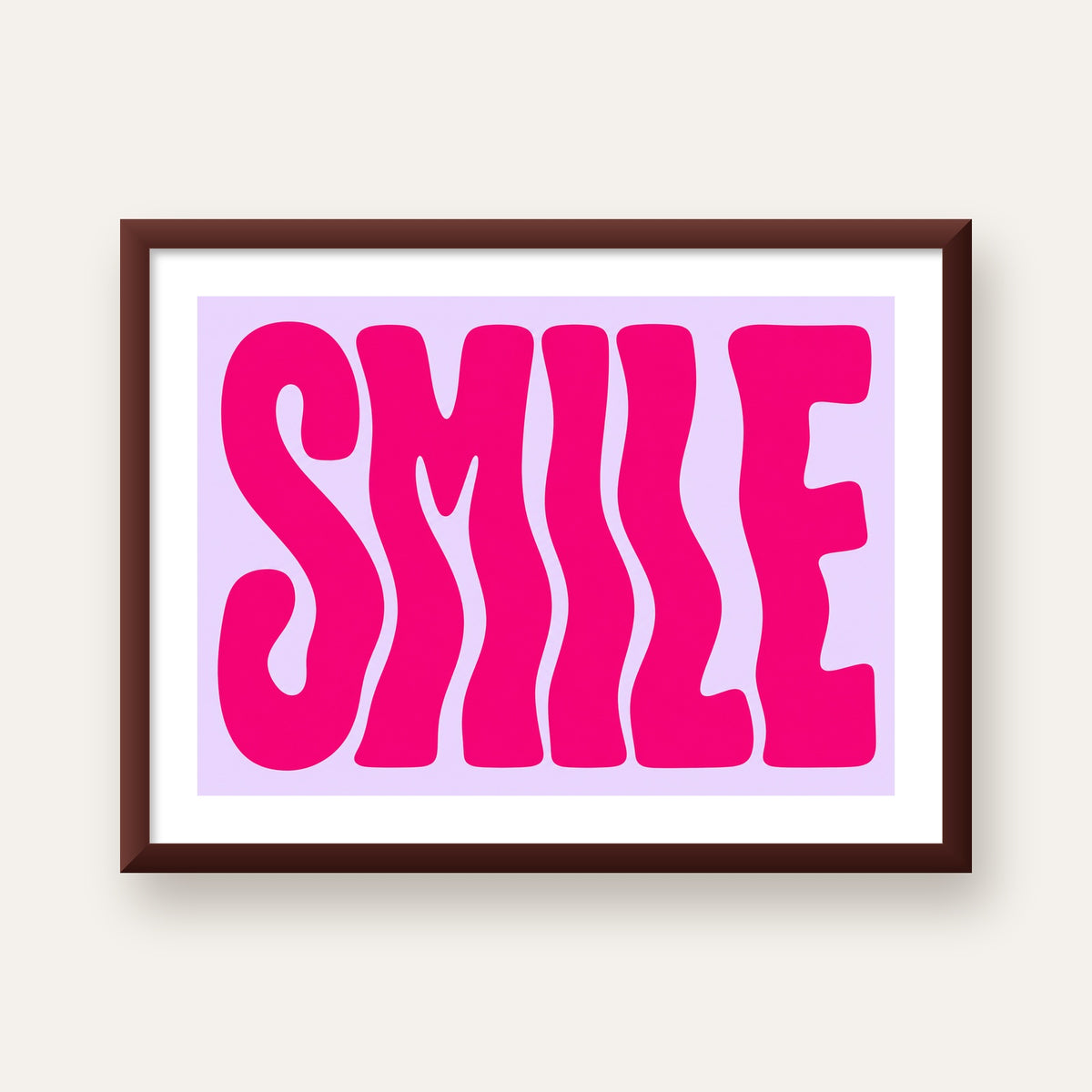 SMILE Dalgalı Tipografi Poster – Modern ve Sade Tasarım — ceviz çerçeveli paspartulu
