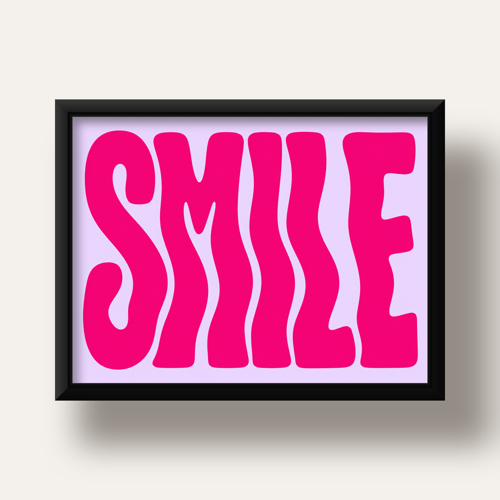 SMILE Dalgalı Tipografi Poster – Modern ve Sade Tasarım — siyah derin çerçeveli