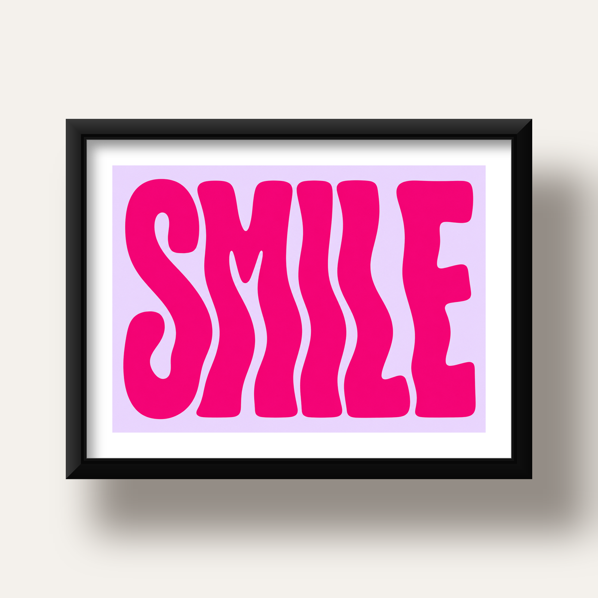 SMILE Dalgalı Tipografi Poster – Modern ve Sade Tasarım — siyah derin çerçeveli paspartulu