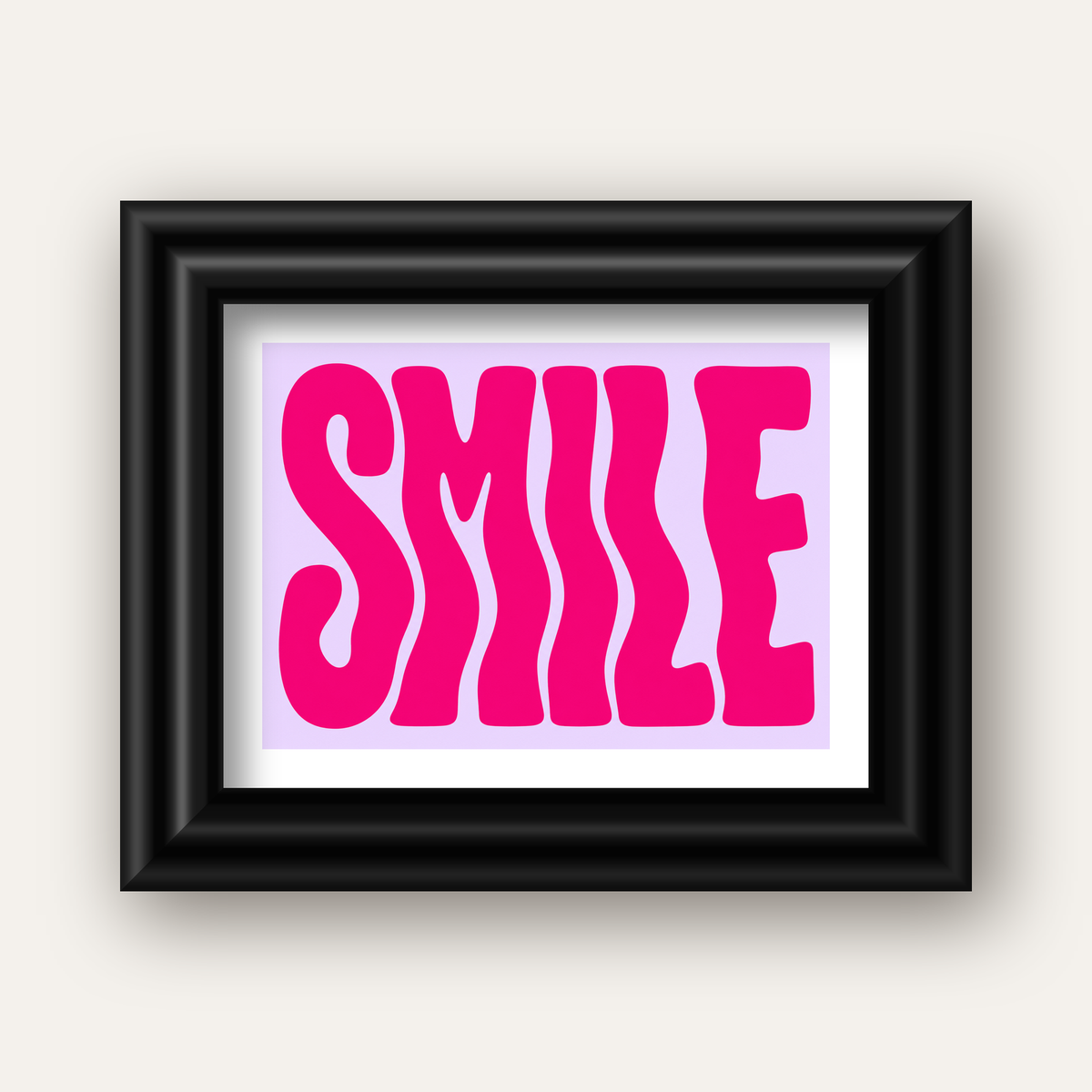SMILE Dalgalı Tipografi Poster – Modern ve Sade Tasarım — siyah galeri çerçeveli paspartulu