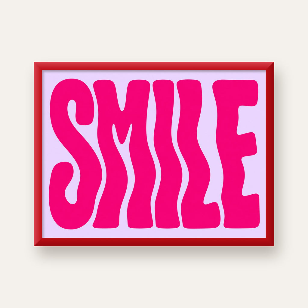 SMILE Dalgalı Tipografi Poster – Modern ve Sade Tasarım — kırmızı çerçeveli