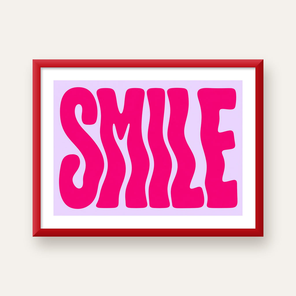 SMILE Dalgalı Tipografi Poster – Modern ve Sade Tasarım — kırmızı çerçeveli paspartulu