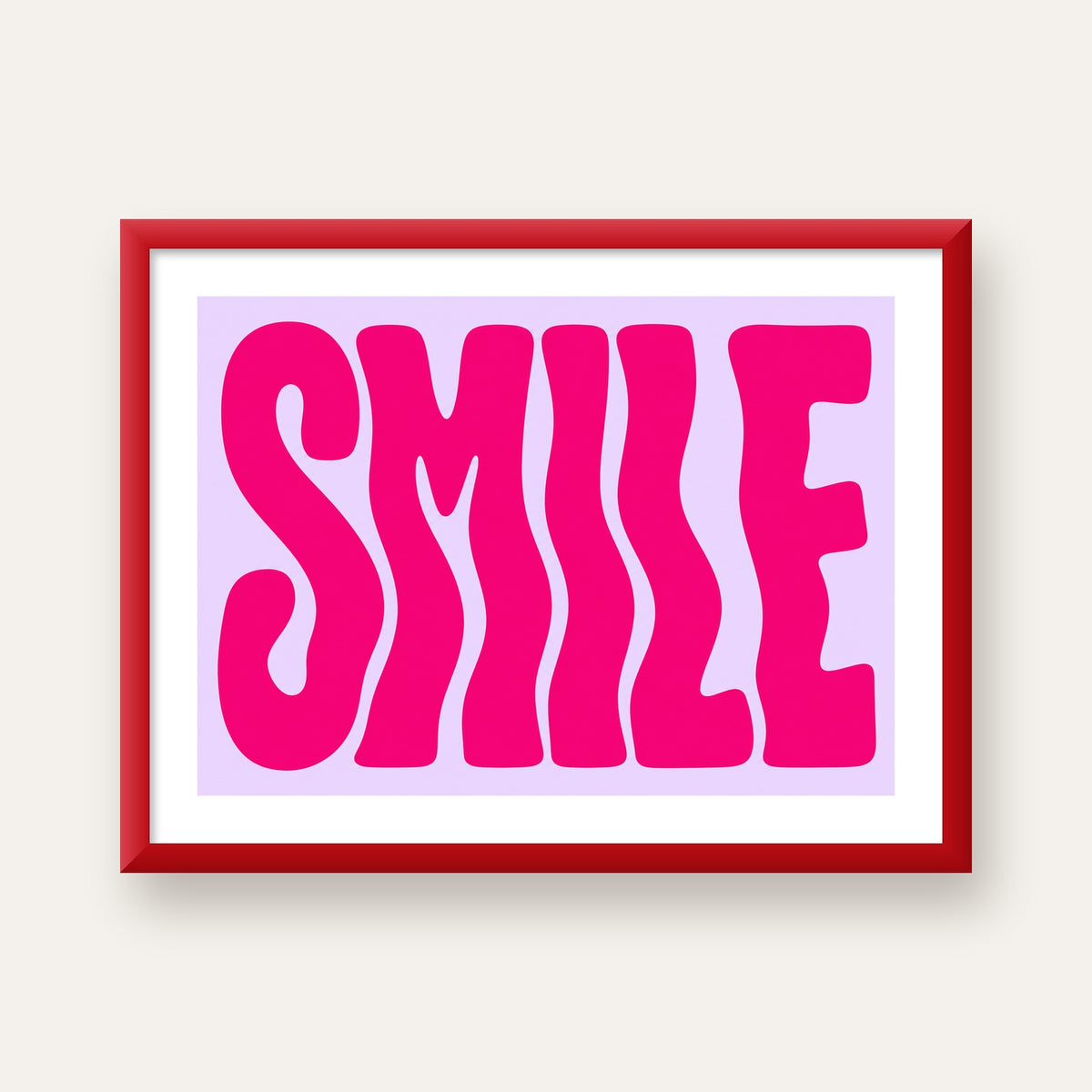SMILE Dalgalı Tipografi Poster – Modern ve Sade Tasarım — kırmızı çerçeveli paspartulu