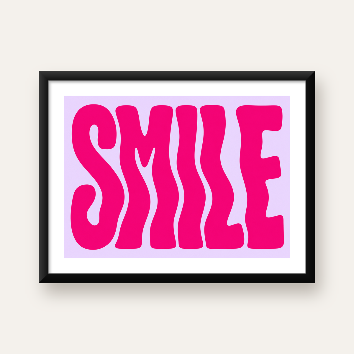 SMILE Dalgalı Tipografi Poster – Modern ve Sade Tasarım — Yatay baskı, beyaz paspartulu