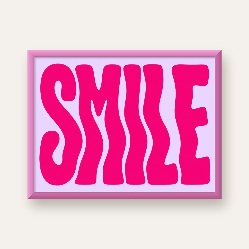SMILE Dalgalı Tipografi Poster – Modern ve Sade Tasarım — pembe çerçeveli