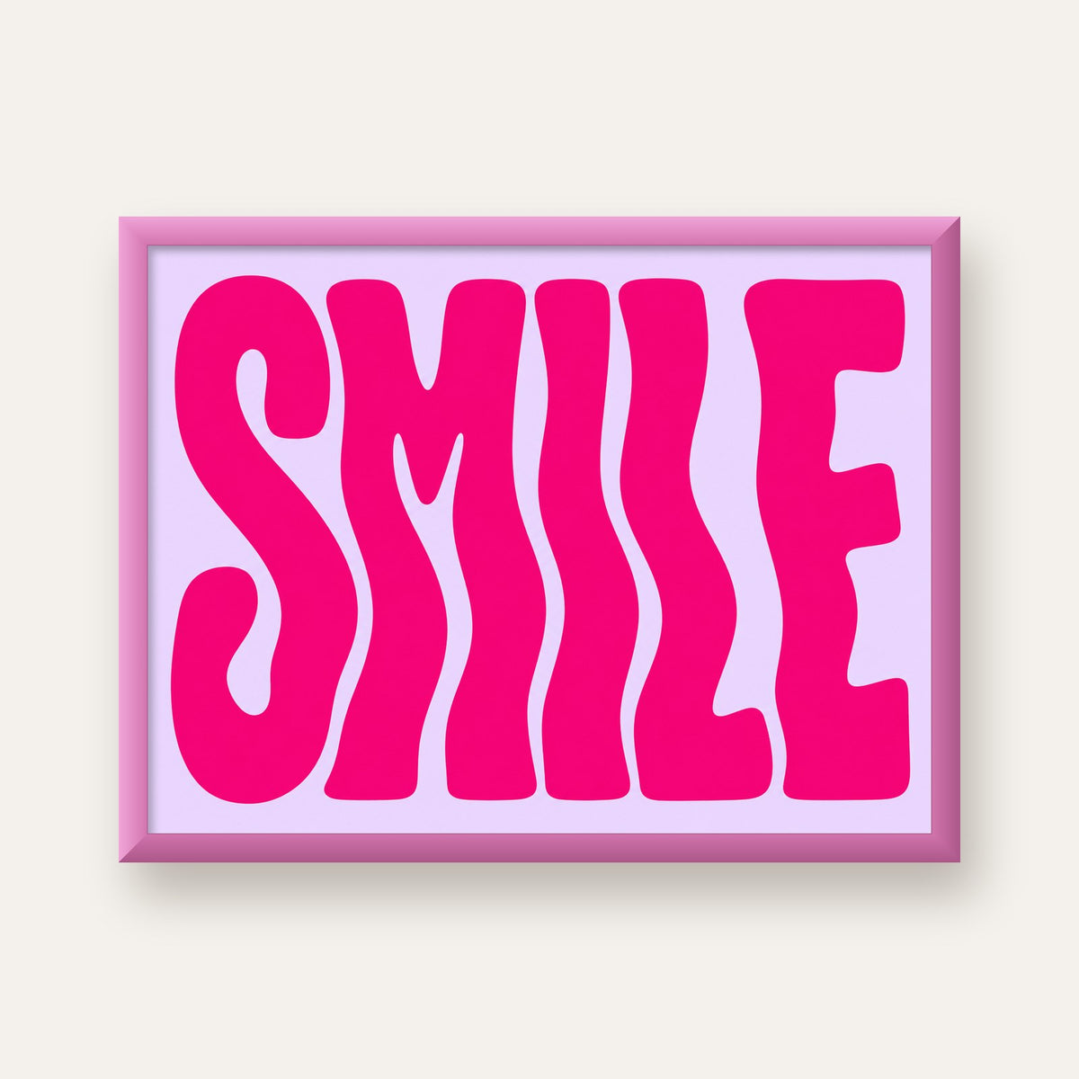 SMILE Dalgalı Tipografi Poster – Modern ve Sade Tasarım — pembe çerçeveli
