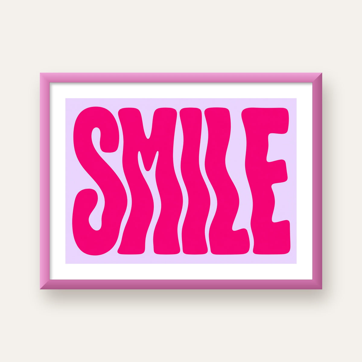 SMILE Dalgalı Tipografi Poster – Modern ve Sade Tasarım — pembe çerçeveli paspartulu