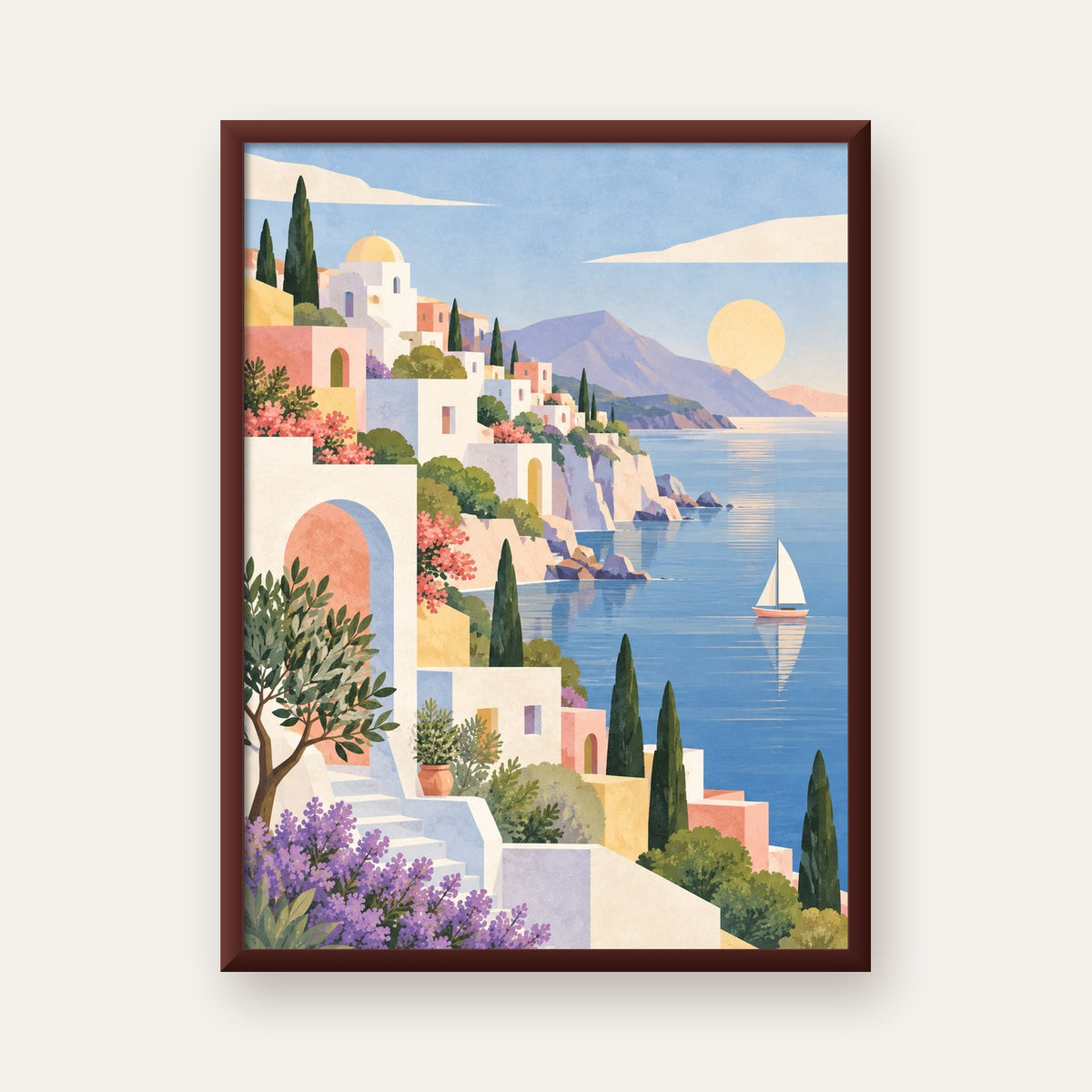 Soft Akdeniz Sahil Kasabası — ceviz çerçeveli