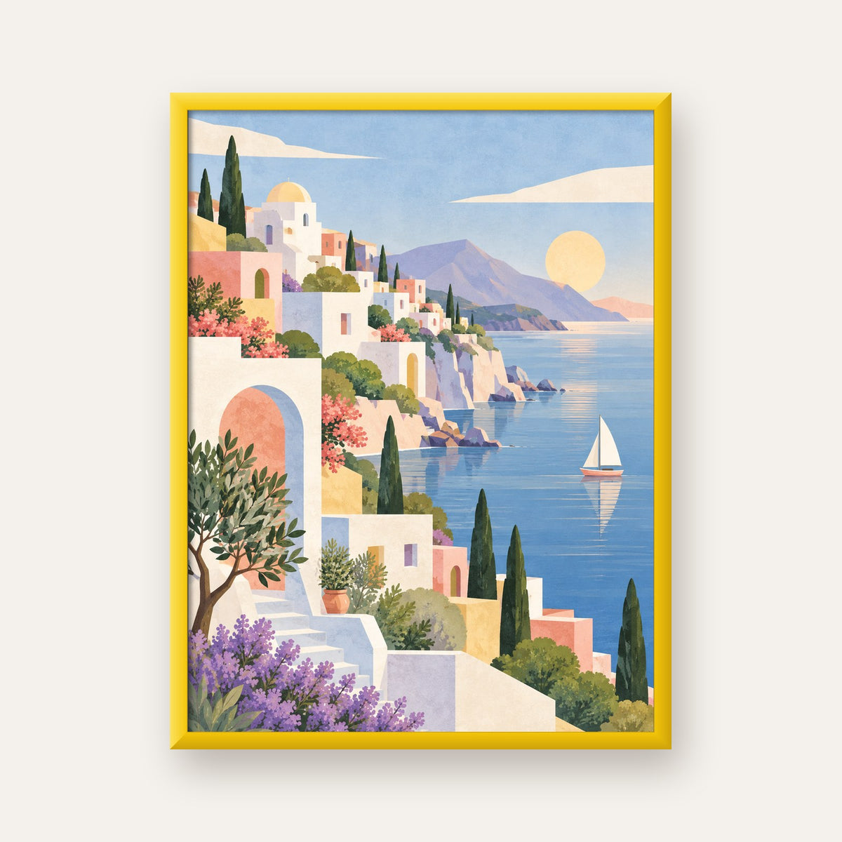 Soft Akdeniz Sahil Kasabası — sarı çerçeveli