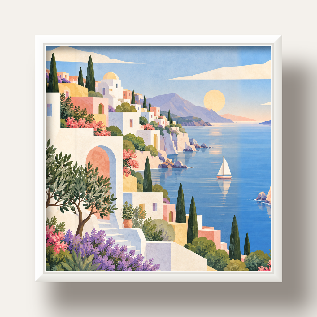 Soft Akdeniz Sahil Kasabası — beyaz derin çerçeveli