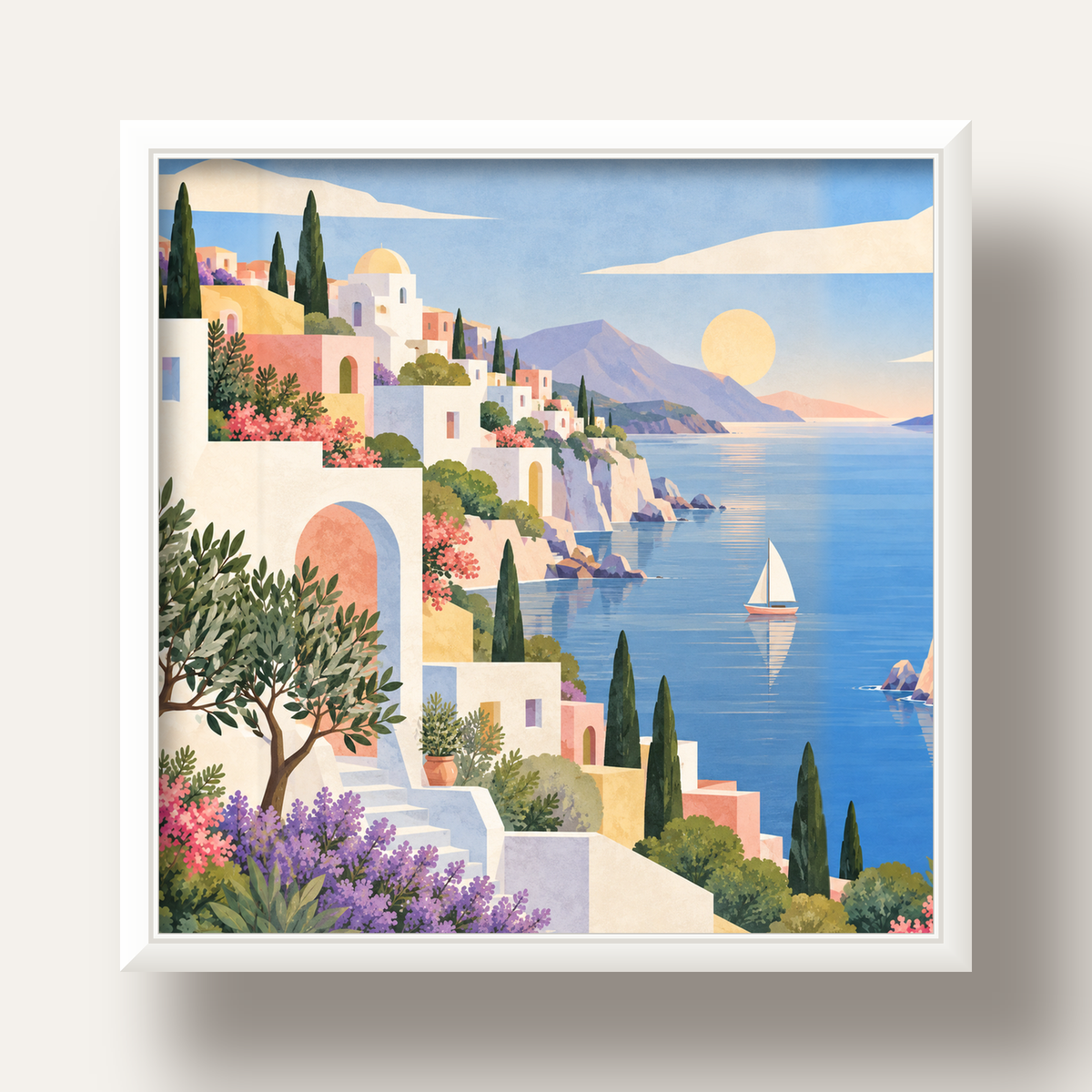 Soft Akdeniz Sahil Kasabası — beyaz derin çerçeveli