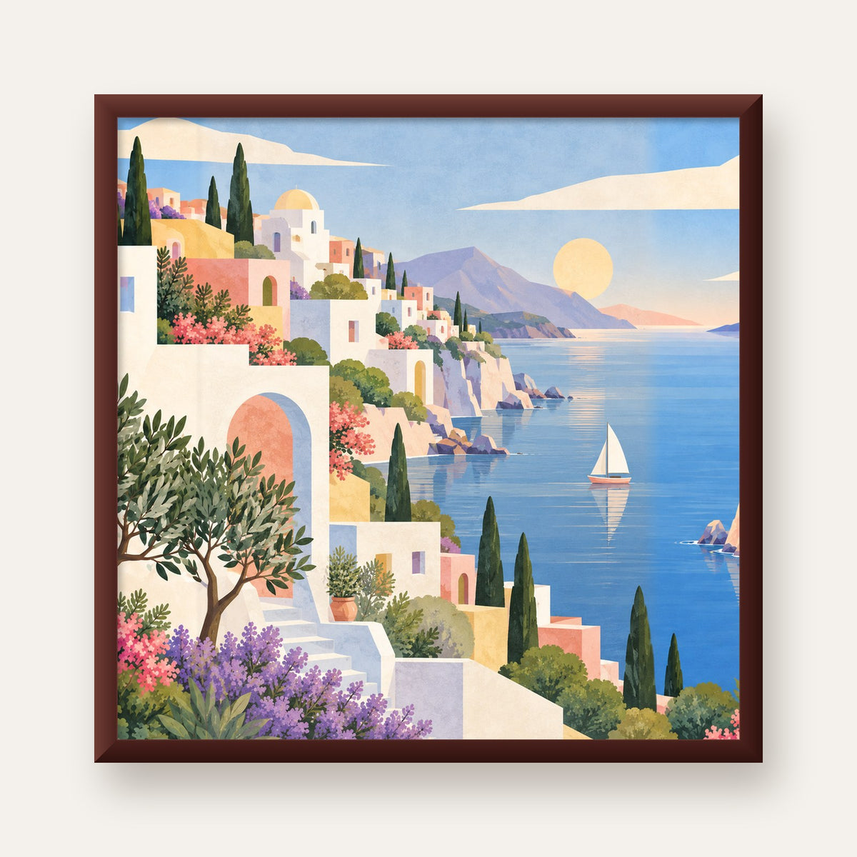 Soft Akdeniz Sahil Kasabası — ceviz çerçeveli