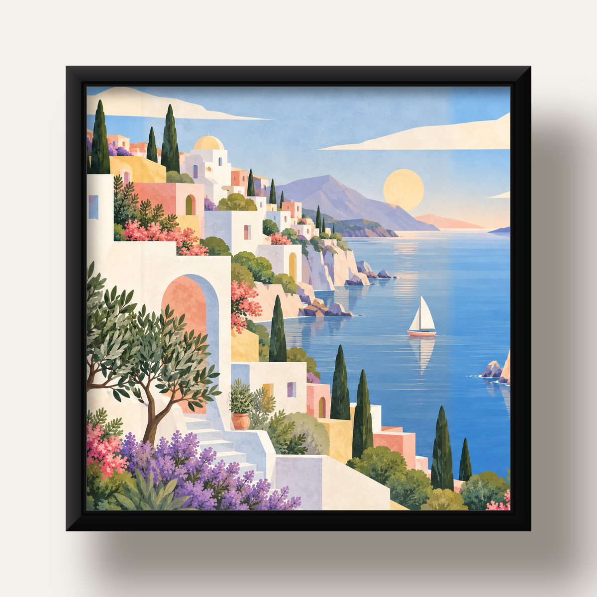Soft Akdeniz Sahil Kasabası — siyah derin çerçeveli