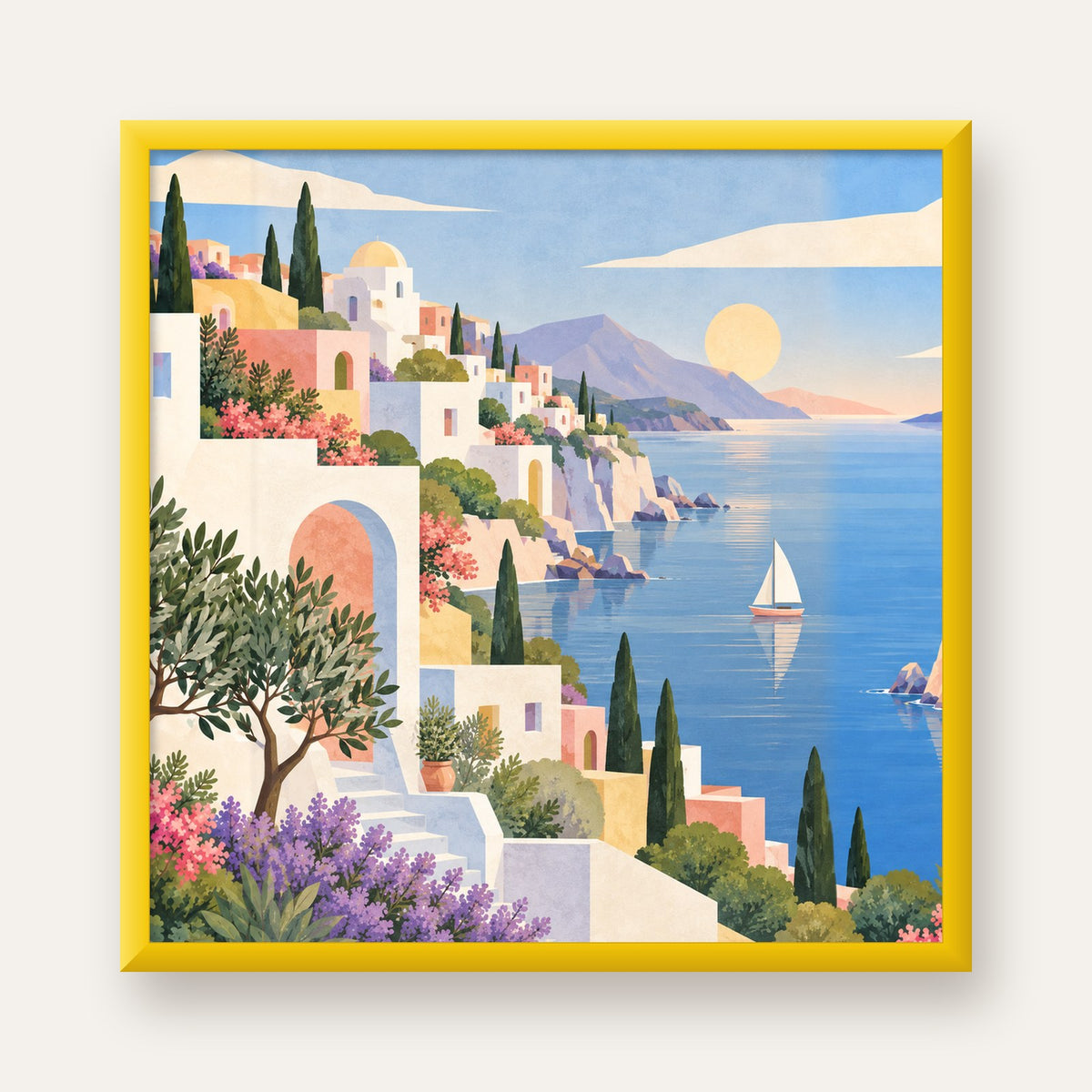 Soft Akdeniz Sahil Kasabası — sarı çerçeveli