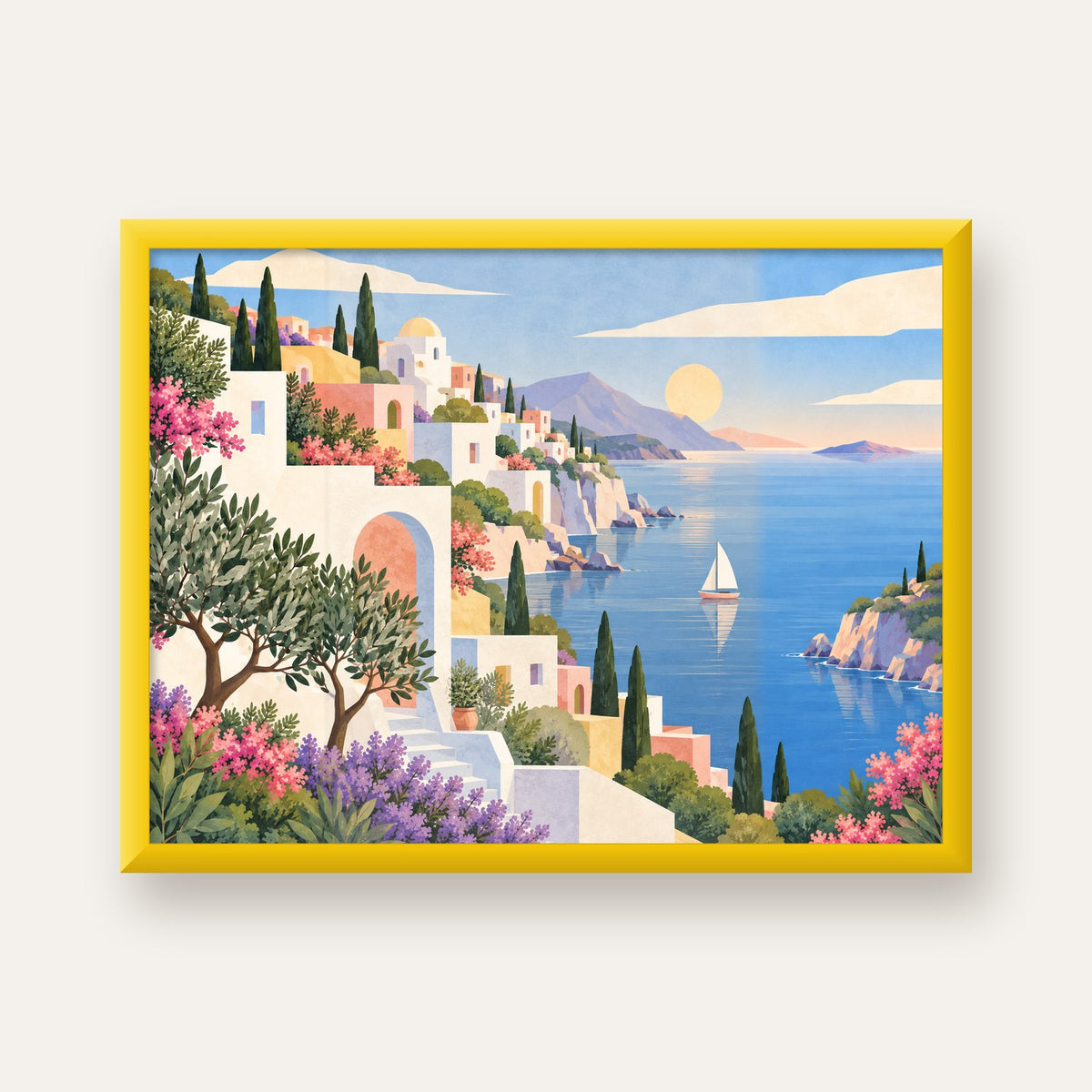 Soft Akdeniz Sahil Kasabası — sarı çerçeveli