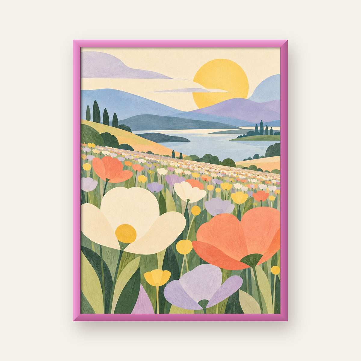 Soft Çiçekli Göl — pembe çerçeveli