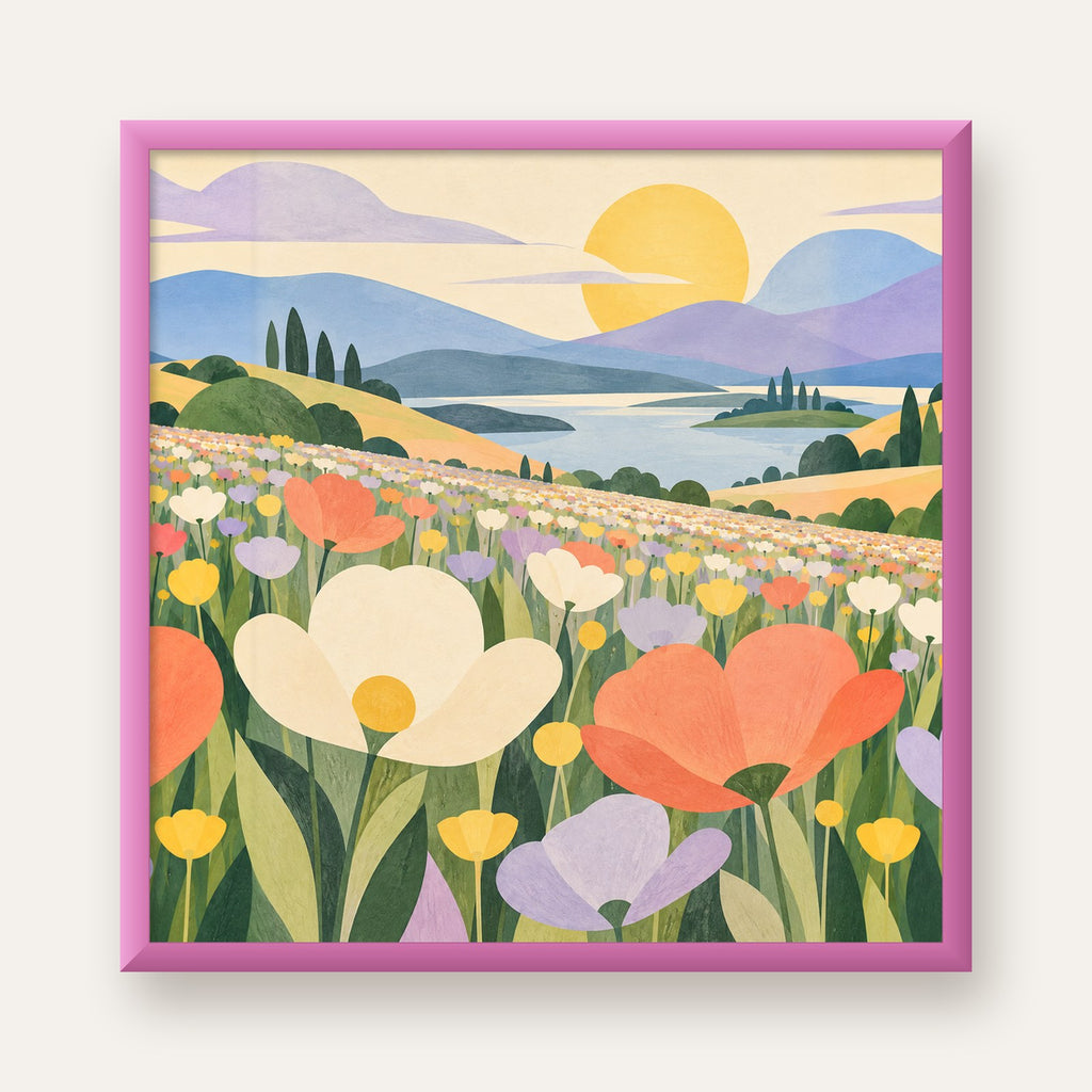 Soft Çiçekli Göl — pembe çerçeveli