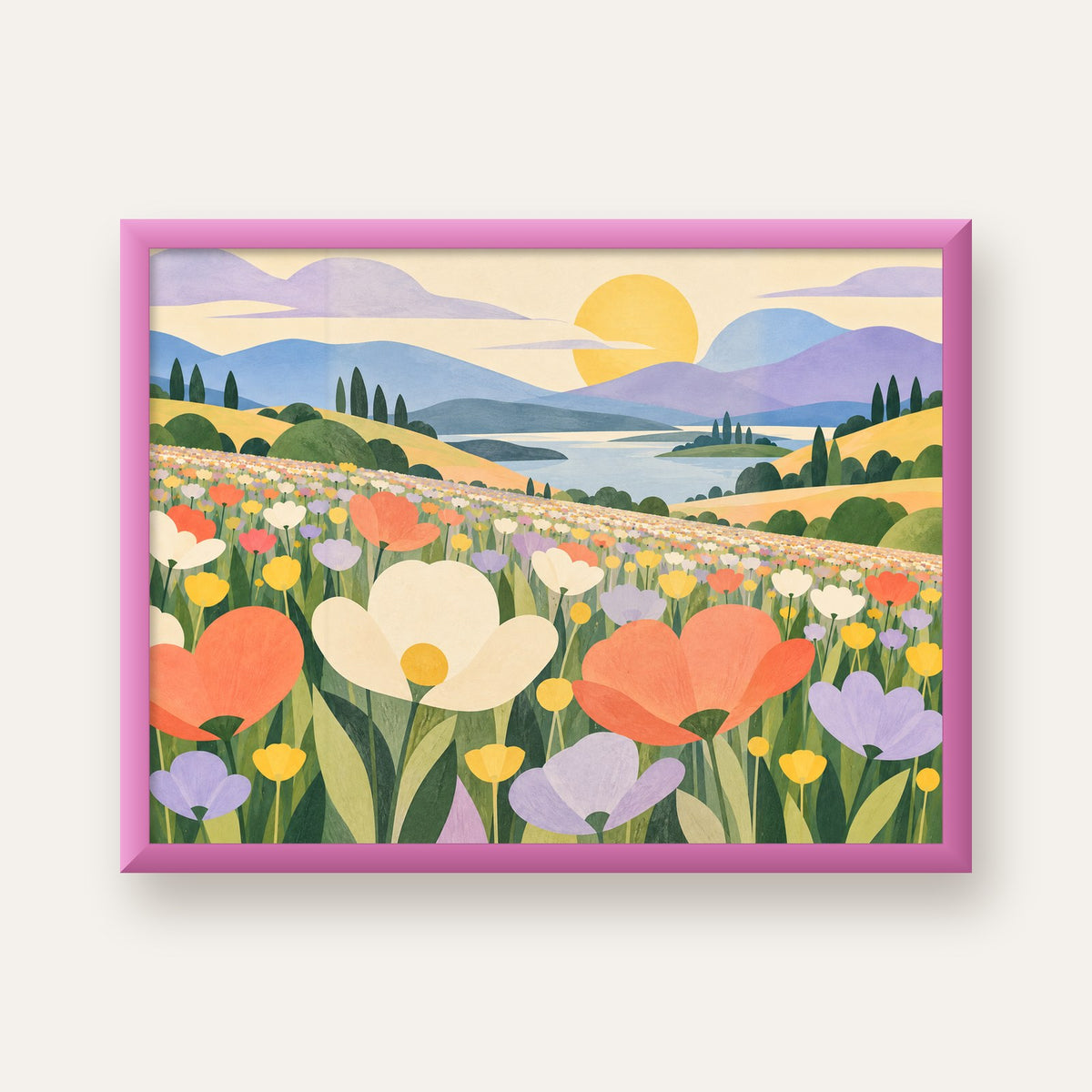Soft Çiçekli Göl — pembe çerçeveli