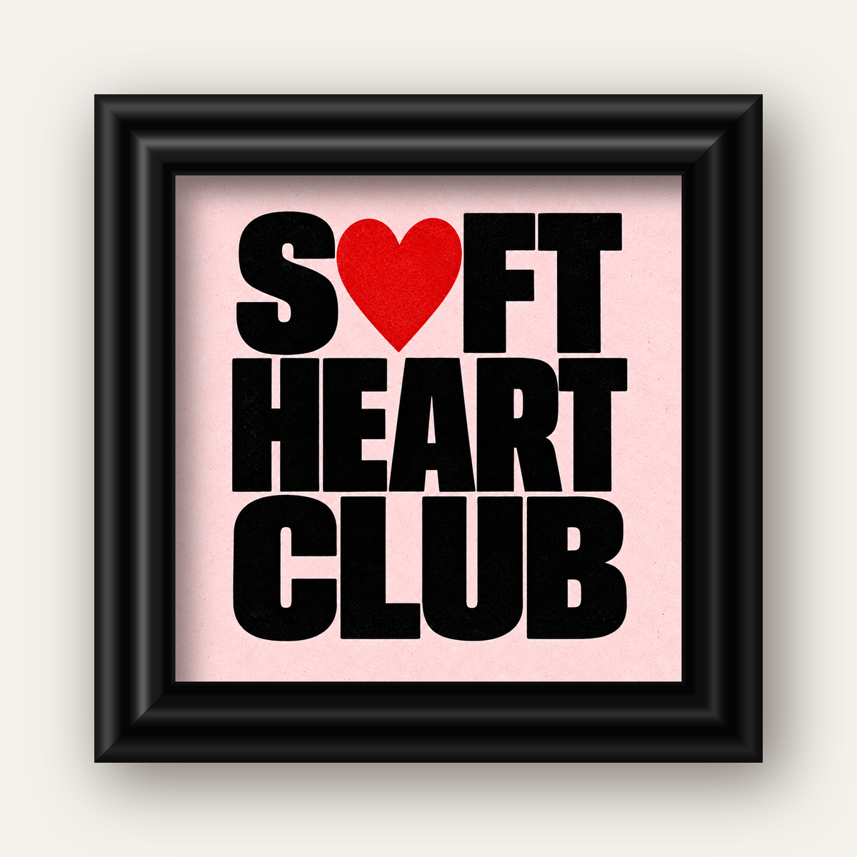 Soft Heart Club Tipografi ve Kalp İllüstrasyonlu Poster — siyah galeri çerçeveli