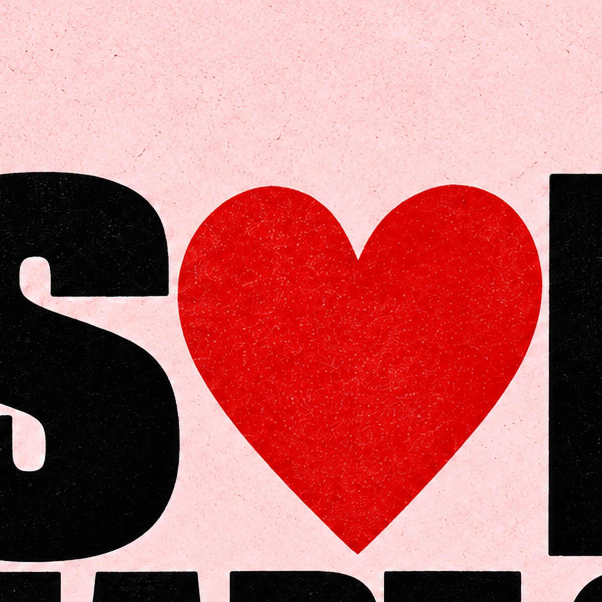 Soft Heart Club Tipografi ve Kalp İllüstrasyonlu Poster — baskının yakın çekimi, kâğıt dokusu ve renk detayı