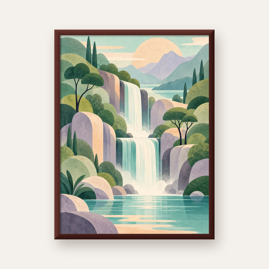 Soft Pastel Şelale — ceviz çerçeveli