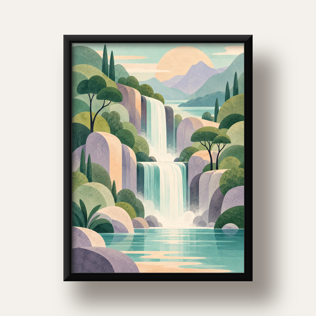 Soft Pastel Şelale — siyah derin çerçeveli