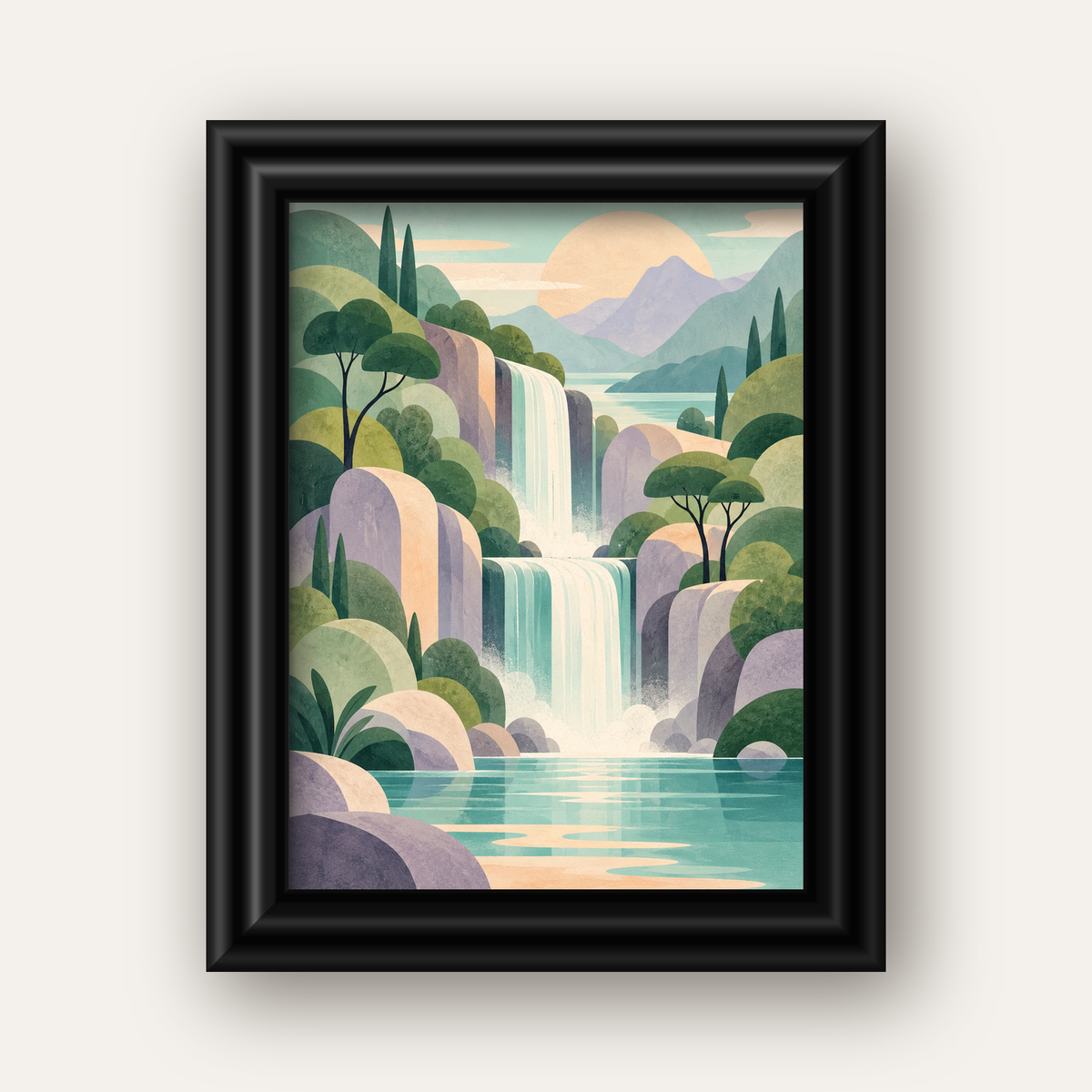 Soft Pastel Şelale — siyah galeri çerçeveli